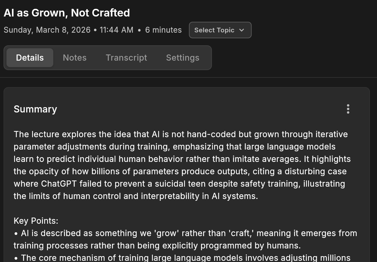 Session recap showing summary and key points