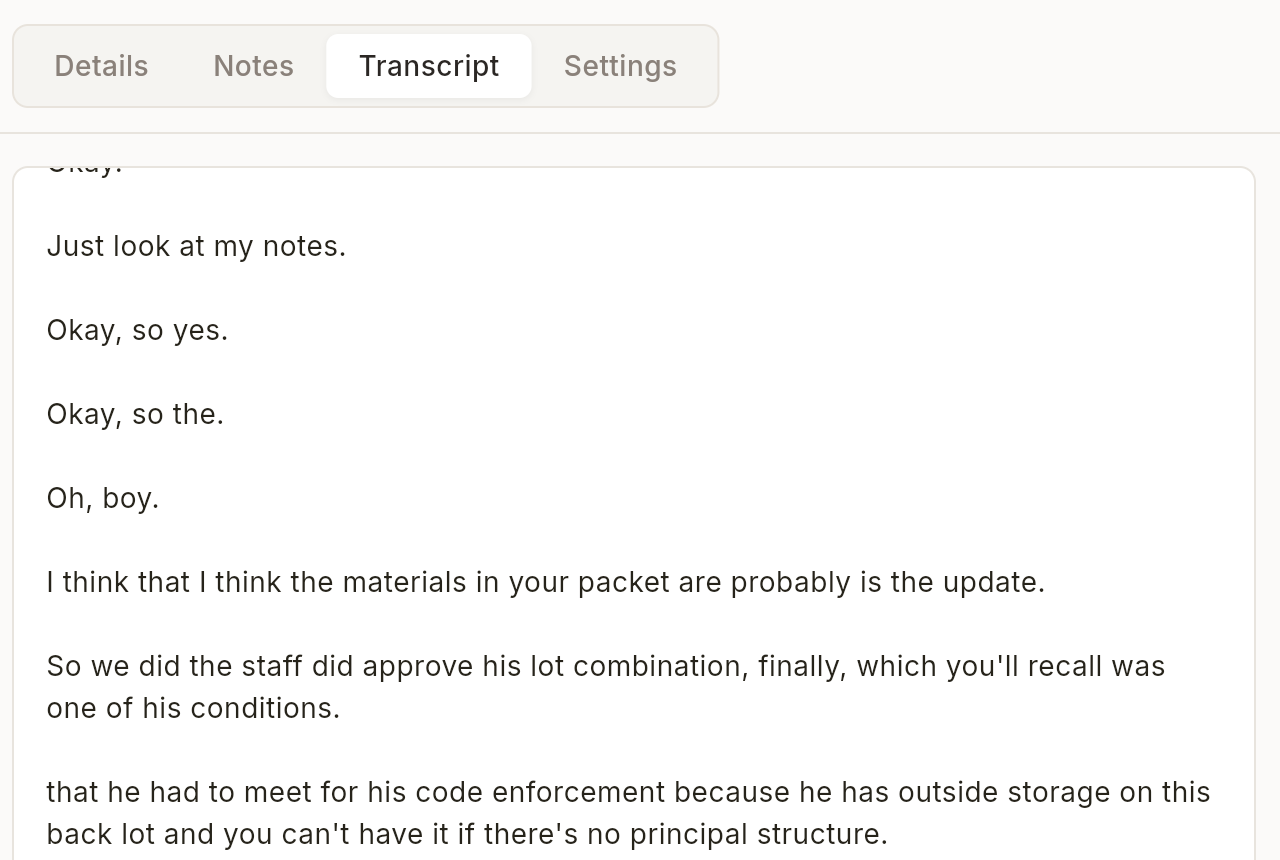 Hedy transcript view showing transcribed conversation text